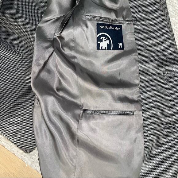 HART SCHAFFNER MARX Black and Blue Houndstooth Sport Coat Blazer Jacket 42L - Picture 11 of 14